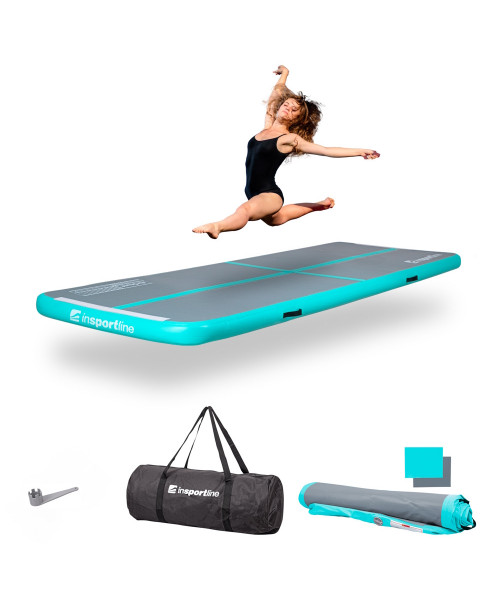Килимок надувний Airtrack inSPORTline Airstunt 300x100x10 см, сіро-бірюзовий
