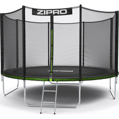 Батут Zipro Jump Pro з зовнішньою сіткою 12 футів 374 см чорно-зелений