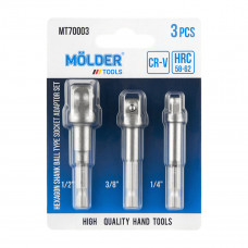 Набір перехідників Molder для торцевих головок з Hex 1/4" на квадрат 1/4", 3/8", 1/2", 3шт