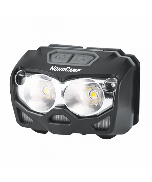 Ліхтар налобний Nord Camp 500Lm, 2x5W CREE XTG, 1200mAh/3xAAA, з сенсором білий/червоний