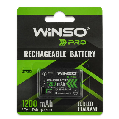 Акумулятор Winso Li-ion 1200mAh Type C для налобних ліхтарів