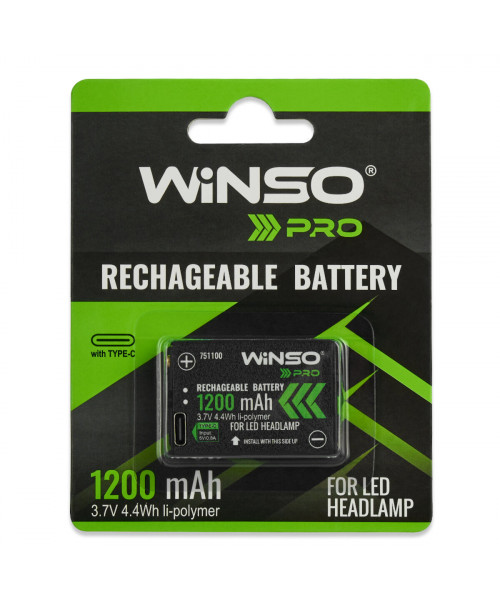 Акумулятор Winso Li-ion 1200mAh Type C для налобних ліхтарів