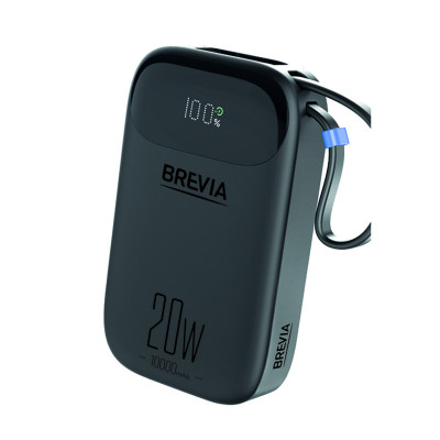 Повербанк (Power Bank) Brevia ePower 10000mAh PD20W CompactMini LCD чорний + кабель