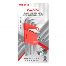 Набір ключів Carlife CR-V matt Г-подібних з шар. након-м, 1.5-10мм, короткі, 9шт