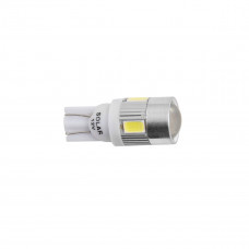 LED автолампа Solar 12V T10 W2.1x9.5d 6SMD 5630 with lens white, 2шт