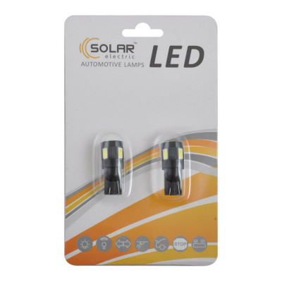 Автолампа Solar LED 12V T10 W2.1x9.5d 6SMD 5630 white, 2шт LS286_B2