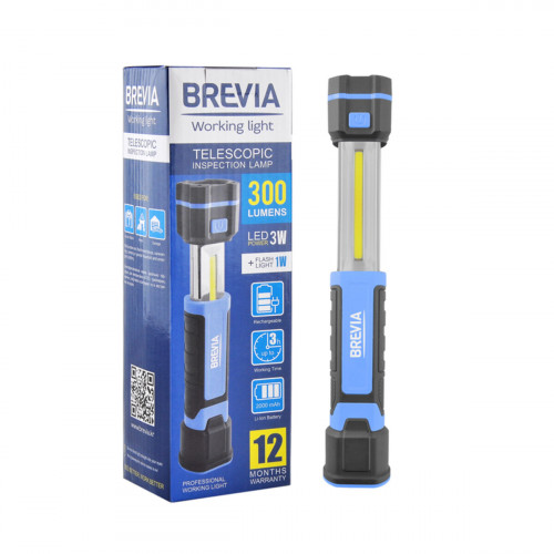 Телескопічна інспекційна лампа Brevia LED 3W COB+1W LED 300lm 2000mAh, Type-C 11340