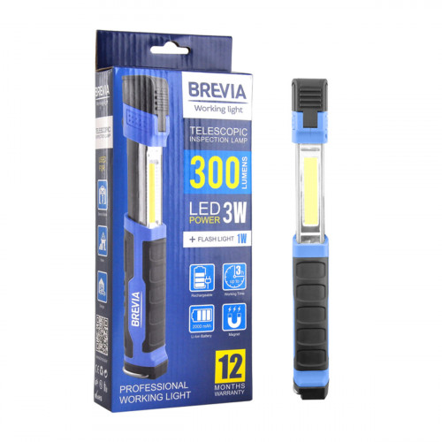 Телескопічна інспекційна лампа Brevia LED 3W COB+1W LED 300lm 2000mAh, type-C 11350 Телескопічна інспекційна лампа Brevia LED 3W COB+1W LED 300lm 2000mAh, type-C 11350