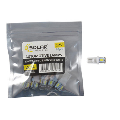 LED автолампа Solar 12V T10 W2.1x9.5d 5SMD 5630 white 10шт