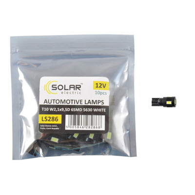Автолампа Solar LED 12V T10 W2.1x9.5d 6SMD 5630 white 10шт