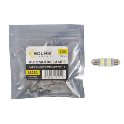 Автолампа Solar LED 12V SV8.5 T11x39 4smd 5050 white 10шт