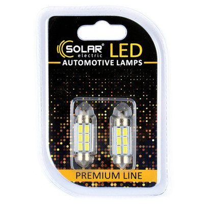 LED автолампа Solar 12V SV8.5 T11x36 6SMD white, 2шт