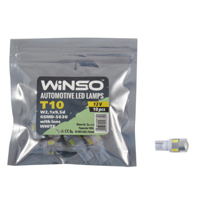 LED автолампа Winso 12V SMD T10 W2.1x9.5d, 10шт 127320