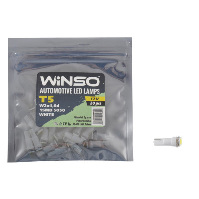 Автолампа Winso LED 12V SMD T5 W2x4.6d, 20шт 127400