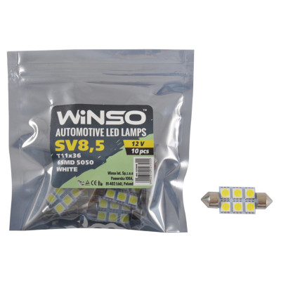 Автолампа Winso LED 12V SMD SV8.5 T11x36, 10шт 127440