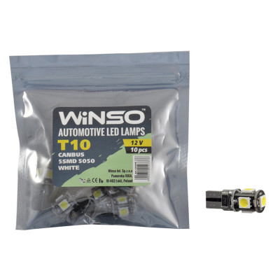 Автолампа Winso LED 12V SMD T10 W2.1x9.5d Canbus, 10шт
