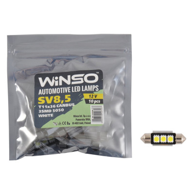 LED автолампа Winso 12V SMD SV8.5 T11x36, 10шт 127560