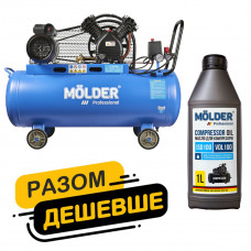 Комплект повітряний компресор Molder з ресівером 100л, 2200Вт + компресорне масло Molder VDL 100 1л