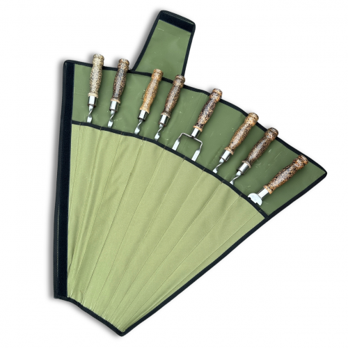 Набір шампурів Ліра 6/1/1 мармурова ручка в зеленому чохлі