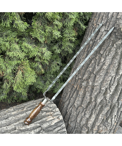 Подвійний шампур Mzavod з дерев'яною ручкою 630х12х3мм ретро