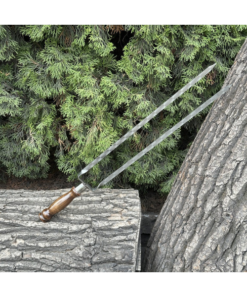 Подвійний шампур Mzavod з дерев'яною ручкою 630х12х3мм ретро