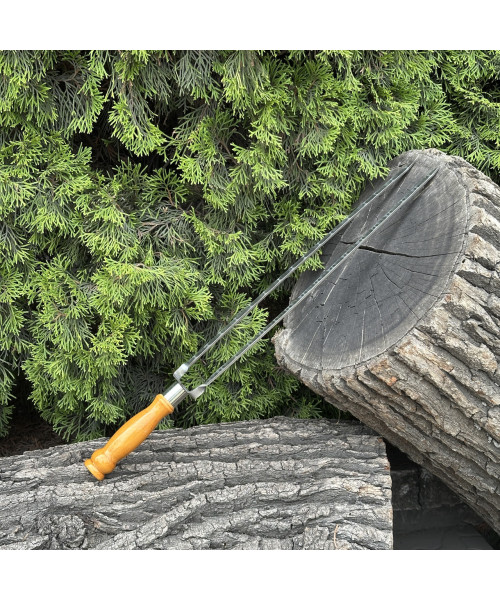 Подвійний шампур Mzavod з дерев'яною ручкою 630х12х3мм світлий