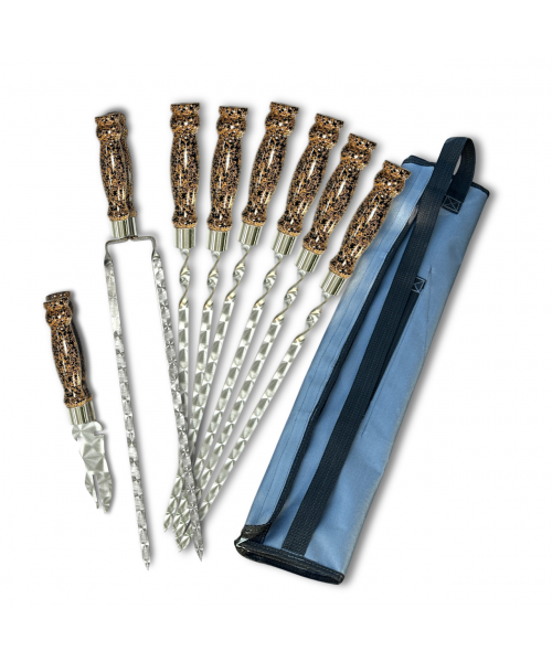 Набір шампурів Арго 6/1/1 мармурова ручка в сірому чохлі Набір шампурів Арго 6/1/1 мармурова ручка в сірому чохлі