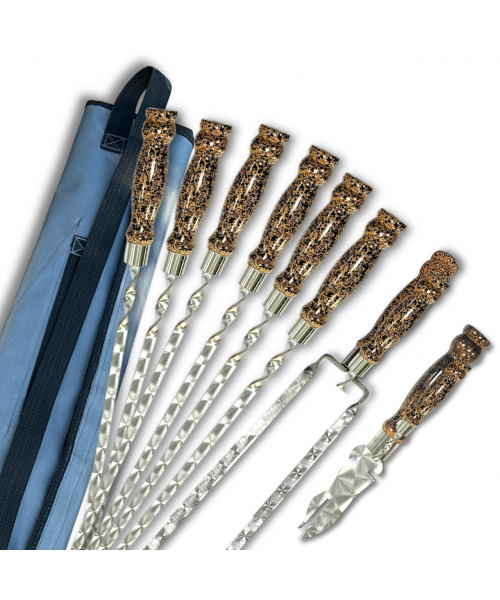 Набір шампурів Арго 6/1/1 мармурова ручка в сірому чохлі Набір шампурів Арго 6/1/1 мармурова ручка в сірому чохлі