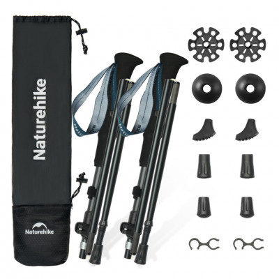 Комплект із п'ятисекційних складаних трекінгових палиць Naturehike CNK2450DS013 Gale Pro, 115-135 см, 2 шт, чорні