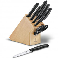 Набор кухонный Victorinox SwissClassic Cutlery Block 9шт с черн. ручкой с подст. (6 ножей, точило, вилка, ножни