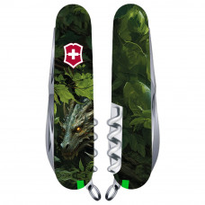 Складаний ніж Victorinox HUNTSMAN ZODIAC Зелений дерев-#039;яний дракон 1.3713.3.Z3240p