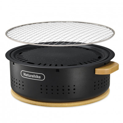 Настільна кругла піч із решіткою та сковорідкою Naturehike CNK2550CF010, 36*32.6*12 см, хромоване залізо