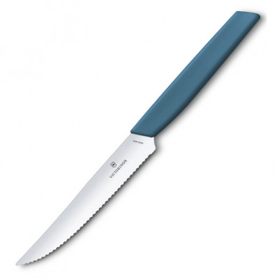 Кухонный нож Victorinox Swiss Modern Steak-Pizza 12см волн. с син. ручкой
