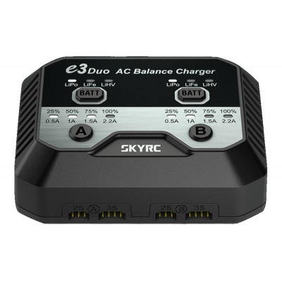 Зарядний пристрій дуо SkyRC e3 duo 20Wx2 2.2A з/БЖ для Li-Pol/Li-Fe/Li-HV 2-3S акумуляторів (SK-100164)