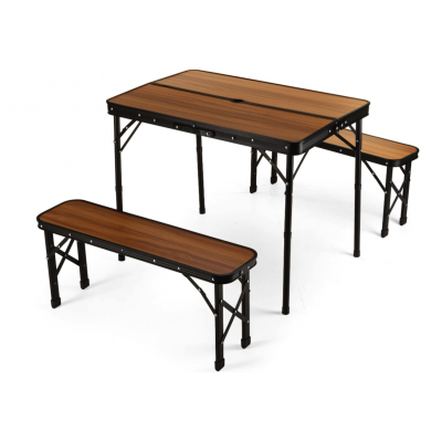 Стіл туристичний розкладний Outtec + 2 лавки коричневий