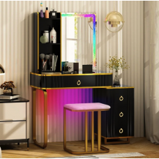 Туалетний столик Costway Vicci з пуфом + дзеркало LED чорний