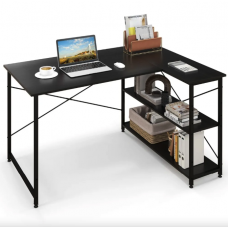 Комп'ютерний стіл Costway Adler L-подібний з полицями в стилі Loft чорний