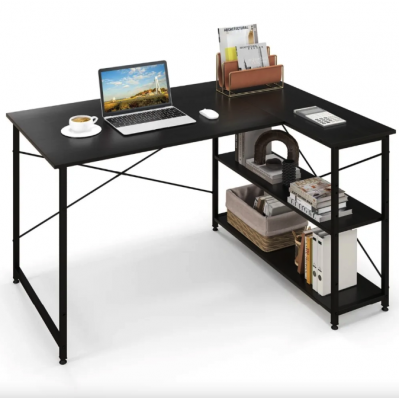Комп'ютерний стіл Costway Adler L-подібний з полицями в стилі Loft чорний