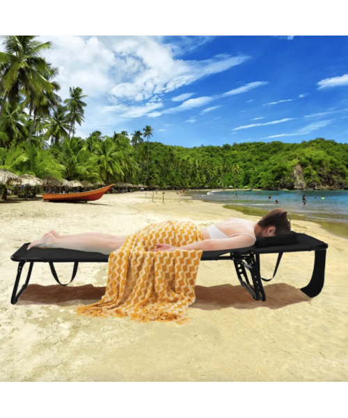 Шезлонг Costway Hanna розкладний з отвором для обличчя чорний Шезлонг Costway Hanna розкладний з отвором для обличчя чорний