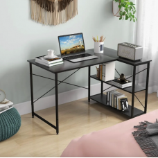 Комп'ютерний стіл Costway Adler L-подібний з полицями в стилі Loft чорний