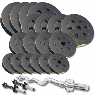 Набір зі штангою та гантелями Besport PowerPro 86кг з w-подібним грифом 120см протиударний