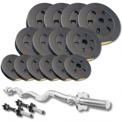 Набір зі штангою та гантелями Besport PowerPro 46кг з w-подібним грифом 120см протиударний