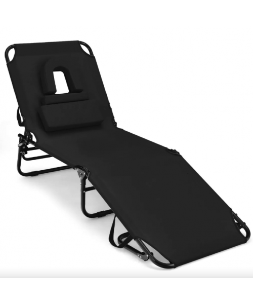 Шезлонг Costway Hanna розкладний з отвором для обличчя чорний Шезлонг Costway Hanna розкладний з отвором для обличчя чорний