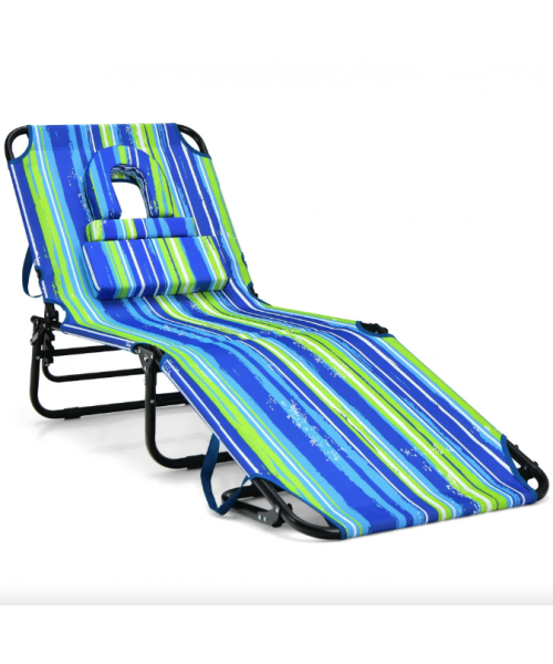 Шезлонг Costway Hanna розкладний з отвором для обличчя синьо-зелений