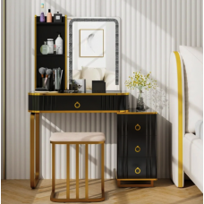 Туалетний столик Costway Vicci з пуфом + дзеркало LED чорний