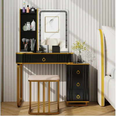 Туалетний столик Costway Vicci з пуфом + дзеркало LED чорний