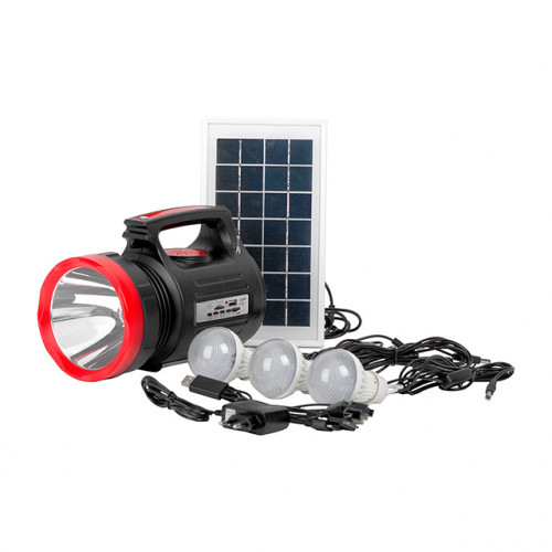Ліхтар акумуляторний 1LED 5W + 22 SMD, 6 додаткових функцій, виносна сонячна панель, виносні 3 led лампи (кабель 3 м), радіо, кабель для заряджання телефона-планшета, слот для карт micro-sd, радіо
