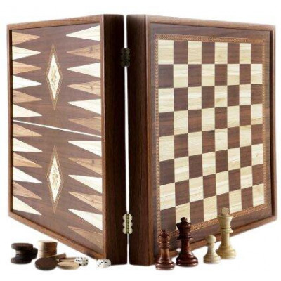 Набір ручної роботи 3 в 1 Manopulos, шахи + нарди + шашки, фігури і фішки дерев'яні