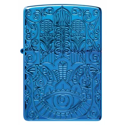 Запальничка армована бензинова ZIPPO Armor® High Polish Blue Hamsa Design, блакитний полірований (46752)