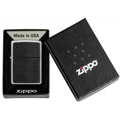 Запальничка бензинова ZIPPO Black Leather Emblem - Zippo Design, хром, шкіра, чорний (49919)